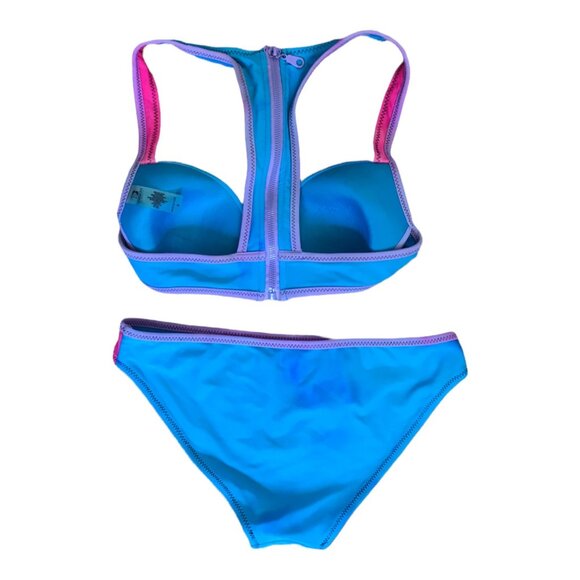 TiniBikini Colorblock Two Piece Swimsuit Bikini Set Sz S Zip Racerback Swim Surf - Picture 2 of 7